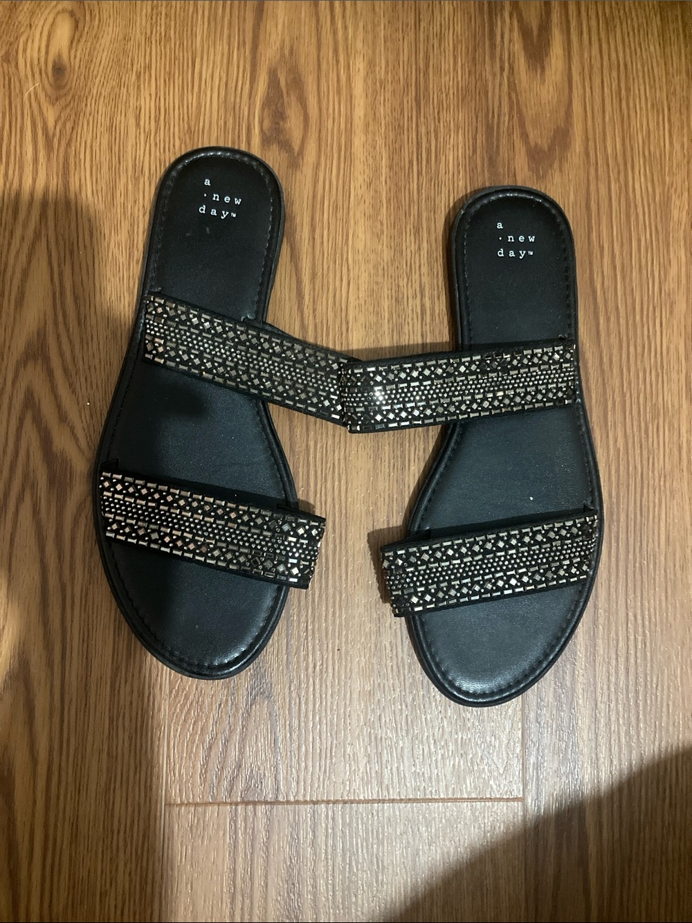 a new day Black Slide Sandals with Sparkle Straps